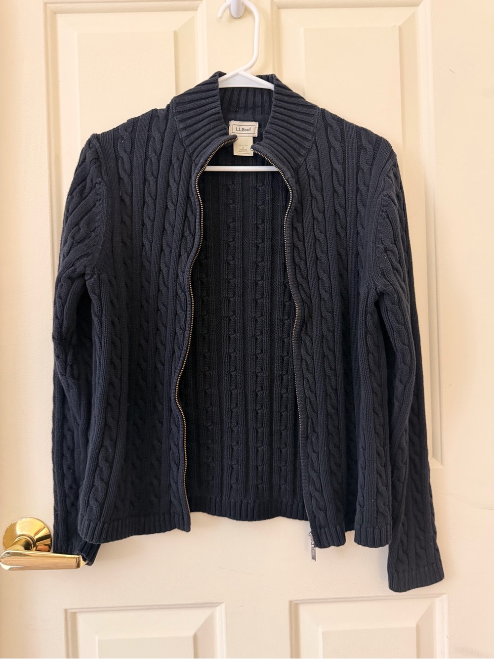 L.L. Bean Women's Black Cable-Knit Zip Sweater